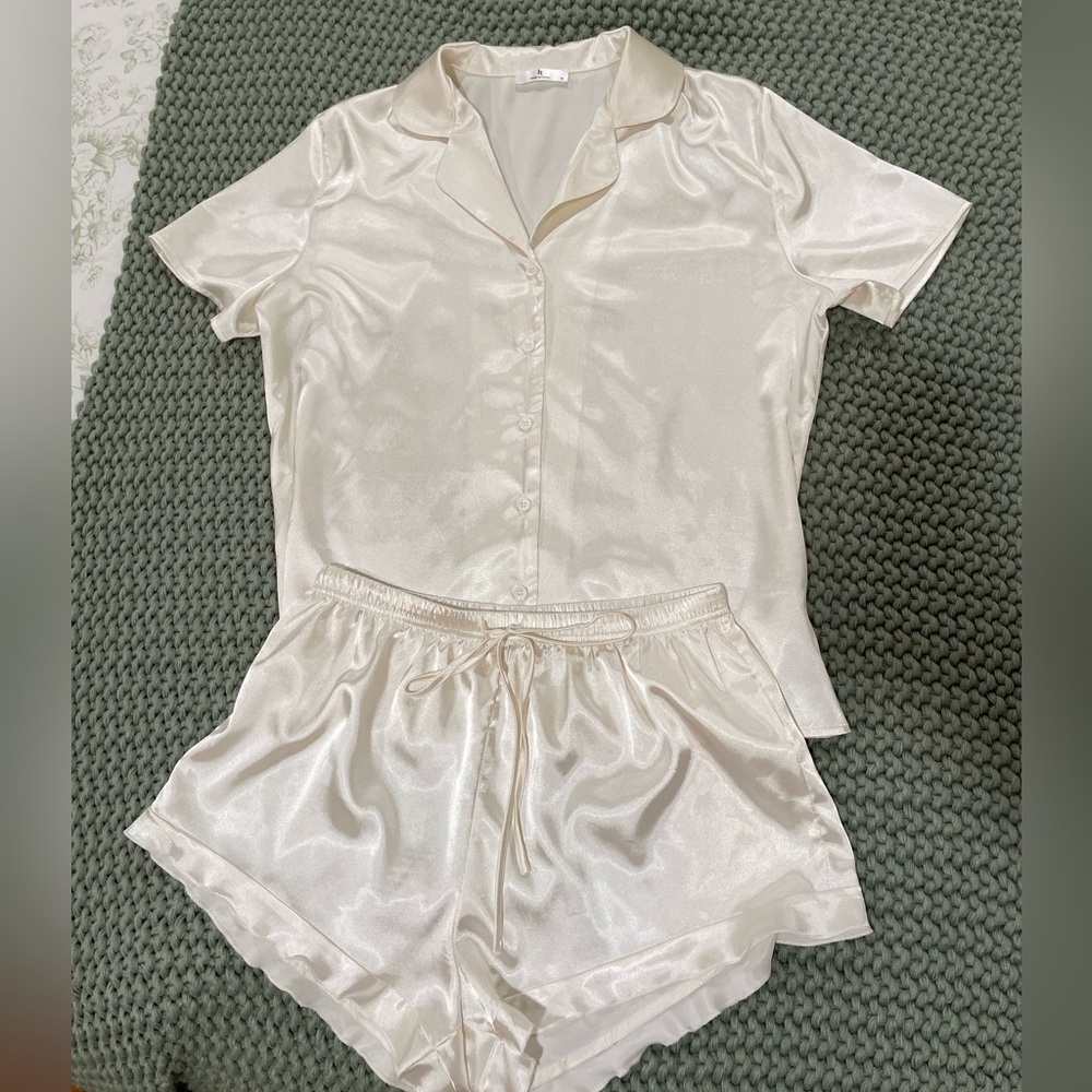 White satin bridal pajama set
